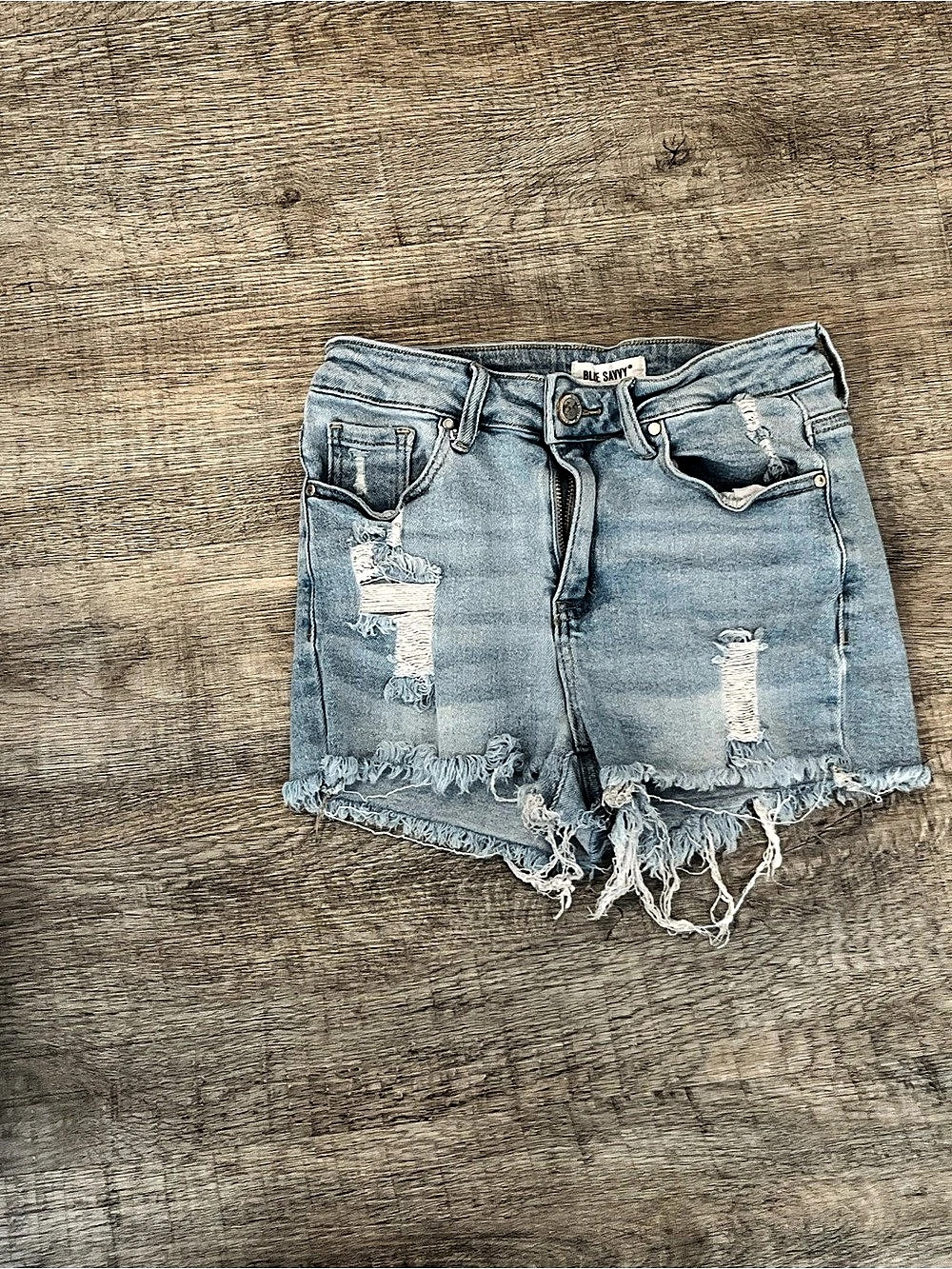 Blue Savvy Distressed Denim Jean Shorts in Blue